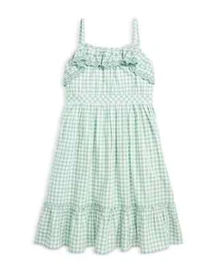 Polo Ralph Lauren Girls' Eyelet Ruffle Gingham Cotton Madras Dress Size 8 New - Picture 1 of 4