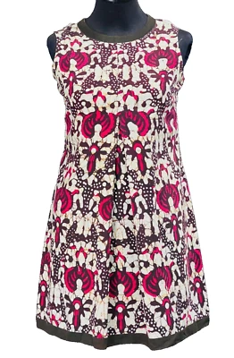 Mini Vestido Batik Vintage Años 60 Blanco Rosa, Algodón Verano Sin Mangas Boho S M Foto 1 de 4