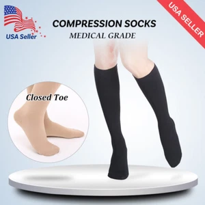 20-30 mmHg Compression Socks Calf Relief Swelling Travel Flight Nurses Stockings - Picture 1 of 14