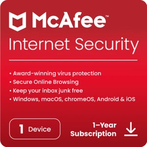 McAfee Internet Security 2025 Antivirus 1 Device 1 Year - BY POST - Picture 1 of 7