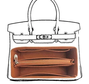 Purse Organizer Insert For Birkin 25 Bag Felt Insert Organizer With Zipper La... - Picture 1 of 7