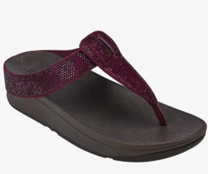 Sandalias FitFlop Rojo Borgoña Estrás ISABELLE Tanga Puntera Cuña NUEVA Sandalia - Imagen 1 de 9