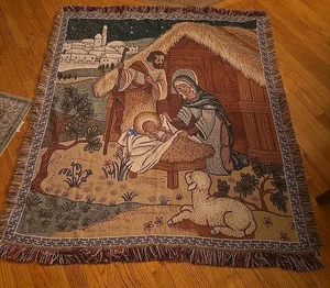 Nativity Scene Woven Tapestry Throw Manger Christmas American Weavers 48x58  - Picture 1 of 3