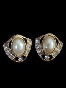 Pendientes de clip vintage de diamantes de imitación de perlas grandes de 1928 - Imagen 1 de 3