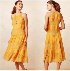 Vestido midi Anthropologie HD In Paris Villanelle amarillo de encaje XL sin mangas sol - Imagen 1 de 12