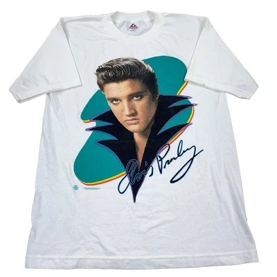 Camisa De Colección Elvis Presley Hombres Grande Banda Blanca Camiseta Años 90 1996 Adulto Original Foto 1 de 4