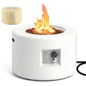 25.5" Round Terrazzo Propane Gas Fire Pit w/Stainless Steel Burner & Lava Rocks - Picture 1 of 10