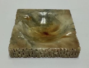 Vtg Mid Century Alabaster Low Profile Marble Natural Solid Stone Square Ashtray - Picture 1 of 13
