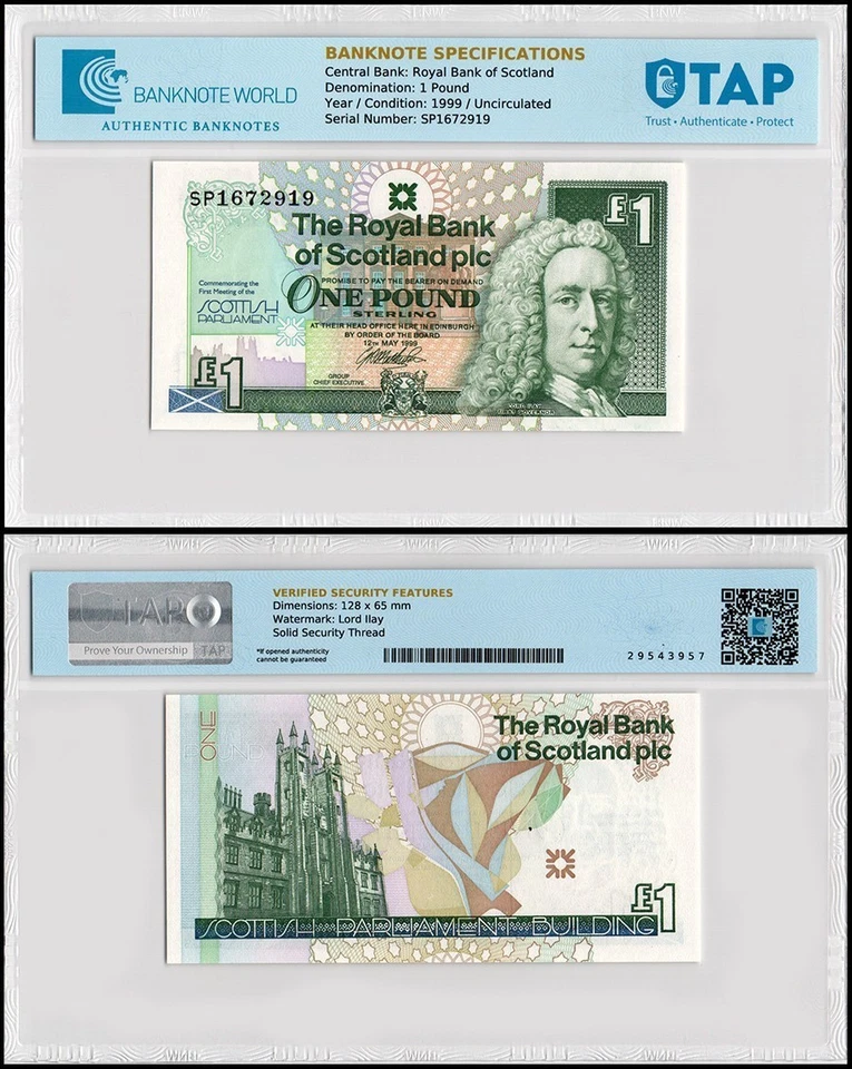 Scotland 1 Pound, 1999, P-360, UNC Commemorative, Authenticated - Image 1 of 1