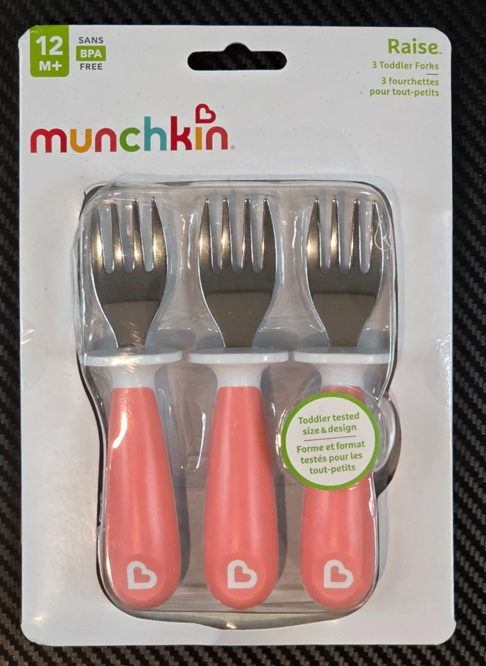 Munchkin Raise Toddler Fork Set 12+ Months BPA Free Light Pink 3 Pack - Image 1 of 4