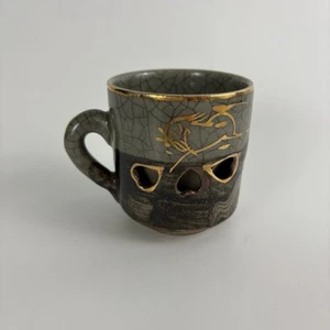 Vintage Japan Ceramic Pottery Obori Soma Yaki Tea Cup Celadon Double Walled - Picture 1 of 7