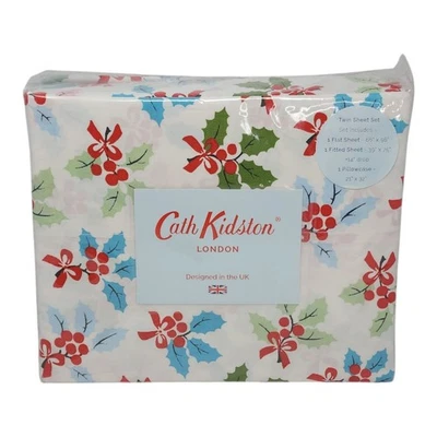 CATH KIDSTON LONDON Christmas Holly Multi Twin Sheets Set 100% Cotton Percale - Image 1 of 4