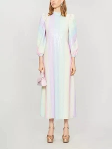 NWT Olivia Rubin Edie Pastel Sequin Striped Maxi Dress Size US 0 UK 4 Open Back - Picture 1 of 21
