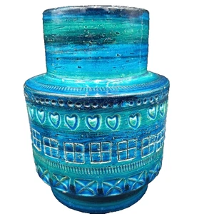 SALE Bitoss Rimini blaue zylindrische Kunstkeramik Vase Aldo Londi Raymor Italien MCM - Bild 1 von 12