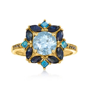 Ross-Simons Blue Topaz, Sapphire & Bltpz Rng in 18k Gold Plate - Picture 1 of 5