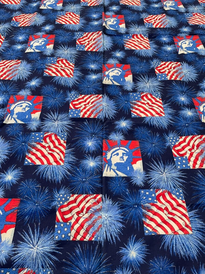 2003 Fabric Traditions Glittered Flag Fireworks Liberty Patriotic Fabric 102" Lg - Image 1 of 4
