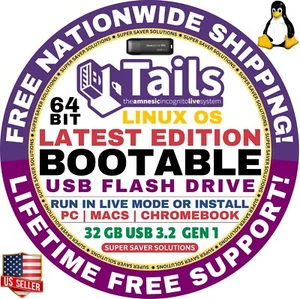 TAILS 6.8 LINUX OS Bootable USB Flash Drive, 64-Bit, Works on Mac & Windows PC - Picture 1 of 5