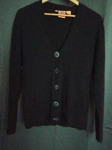 Tory Burch L Merino Wool V Neck Buttoned Simone Cardigan Black - Picture 1 of 5