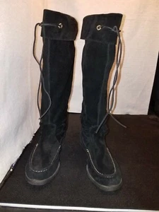 LN W's US8.5M/ SPERRY TOP SIDER BLACK LEATHER KNEE HIGH CUFFED SLOUCH BOOTS - Picture 1 of 12