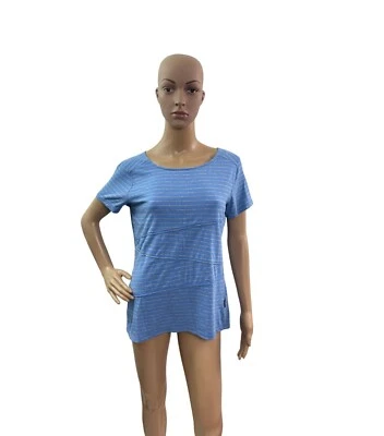 White Sierra Women’s Size Medium Round Neck  Short Sleeve Blue Gray Striped Tee - Image 1 of 4