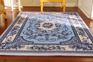  1/12 Scale Beautiful French Aubusson Design Blue White Dollhouse Miniature Rug - Foto 1 di 7