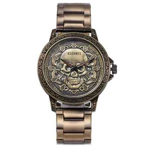 Men's Skull Design Sports Quartz Watch with Genuine Leather Strap and 30M Water - Picture 1 of 40