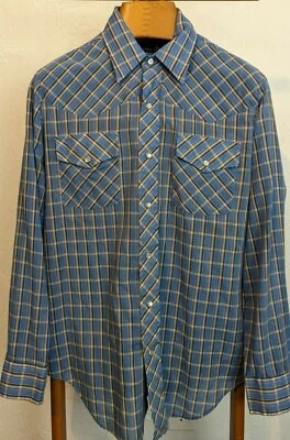 Camisa De Colección Años 70 JC PENNY Estilo Occidental Botón a Presión A Cuadros Manga Larga  Foto 1 de 4