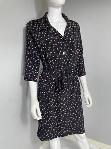 Retro Floral Print Shirt Dress Size 14 Belted Padded Shoulders Button Front - Picture 1 of 11