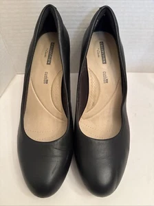 Clarks Womens 8 M Ambyr Joy Black Leather Platform Comfort Heel Pumps Shoes EUC - Picture 1 of 9