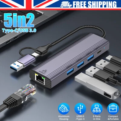 USB C to Ethernet Adapter Type-C 3.0 to RJ45 Network LAN Gigabit 1000/ 2500Mbps - Image 1 of 4