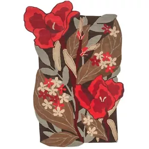 Hand Tufted Floral Wool Rug Bold Botanical Carpet Premium with Carved Details - Picture 1 of 5