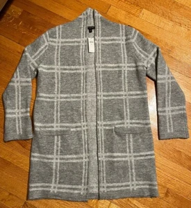 Banana Republic Long Open Front Sweater Coat Blanket Jacket Gray White M - Picture 1 of 9