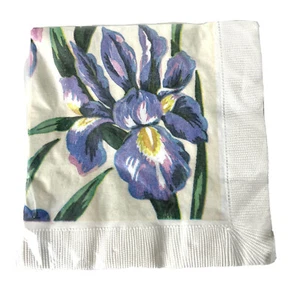 Contempo Irises Paper Cocktail Napkins Package Of 20 NIP Purple Cream - Picture 1 of 2