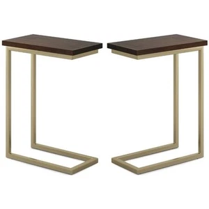 Home Square 2-Piece 18" C-Shaped Side Table Set in Dark Brown/Gold - Picture 1 of 9