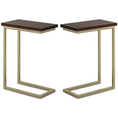 Home Square 2-Piece 18" C-Shaped Side Table Set in Dark Brown/Gold - Image 1 of 4