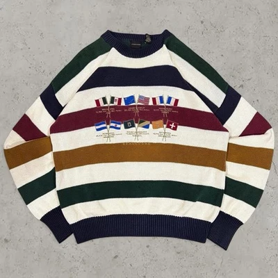 VINTAGE 90s Structure Striped Embroidered Heavyweight Sweater Size XL - Image 1 of 4