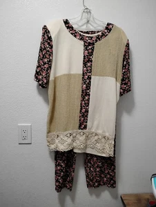set blusa e pantaloni stampa floreale con scarti di tessuto Vintage L - Foto 1 di 20