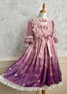 Lolita japanisch lila lila Rüschen Sterne Mond Boho Mini Petticoat Kleid Small - Bild 1 von 9