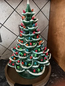 Ceramic Light Up Flocked Christmas Tree With Base 18" Arnel Large Vintage Green - Picture 1 of 9