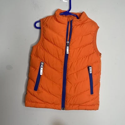 Hanna Andersson Chaleco Niños 5 Naranja Azul Plumón Puffer Chaqueta Sin Mangas Invierno Foto 1 de 4