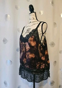Democracy Damen Top XL Tye Dye bestickt Schnürung Freizeit Tank 100 % Viskose Shell - Bild 1 von 11