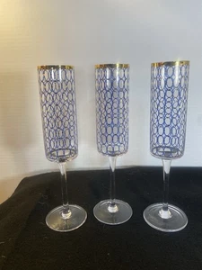 3 Cellini Circle Champagne Glass with Blue/Gold Pattern  - Picture 1 of 4