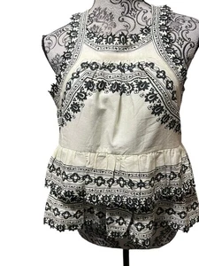 Sea New York Cream Black Floral Embroidered Tiered Top Women’s Size Small - Picture 1 of 10