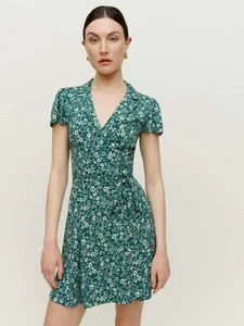 REFORMATION Kathy Floral Green Wrap Mini Dress Size Small - Picture 1 of 6