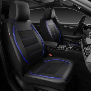 CAR PASS Universal FIT Piping Leather Two Front Seat Covers Waterproof Faux Leat - Picture 1 of 9