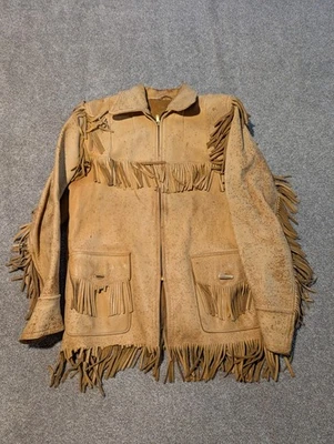 Chaqueta Western De Colección Para Hombre Pequeña Flecos Cuero Vaquero Años 50 60 Cremallera Conmar  Foto 1 de 4