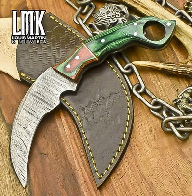 LMK Hot Item Karambit Knife Twist Damascus Hard Wood Wooden Bolster Decoration - Image 1 of 4