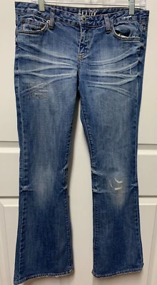 Y2K Alloy jeans size 9x32 distressed denim Low Rise Bootcut Med Wash stretch EC - Image 1 of 4