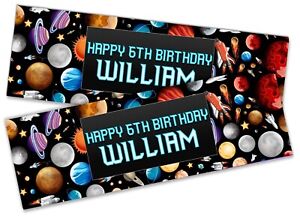  x2 Personalised Birthday Banner Space Design Kids Party Decoration 453