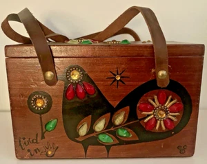 Vintage Enid Collins Bird In Hand Wood Purse Handbag Box Jeweled Dark Color 1968 - Picture 1 of 12